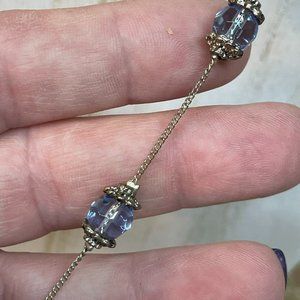 VINTAGE PREMIER DESIGNS BLUE CRYSTALS NECKLACE W/ SILVER TONE CHAIN
